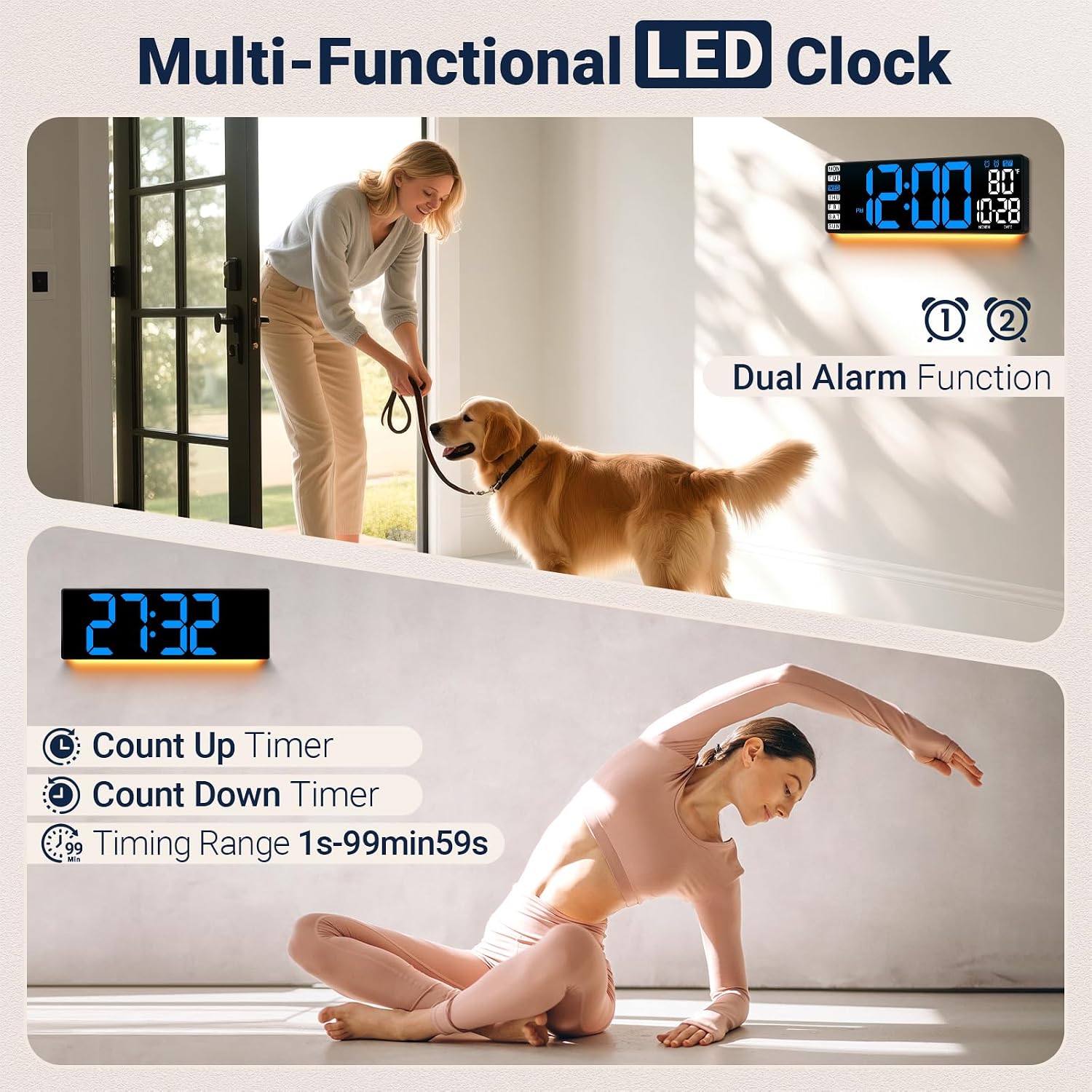 16.5" Large Digital Wall Clock with Blue... 4 16.5" Large Digital Wall Clock with Blue... - Image 4