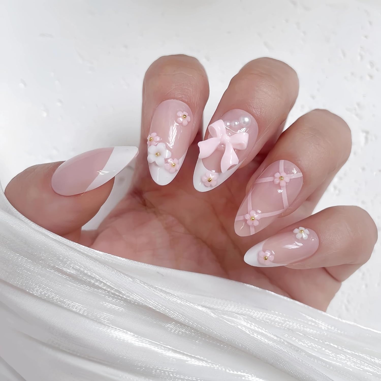 Blush Bow French Press on Nails Medium A... 7 Blush Bow French Press on Nails Medium A... - Image 7