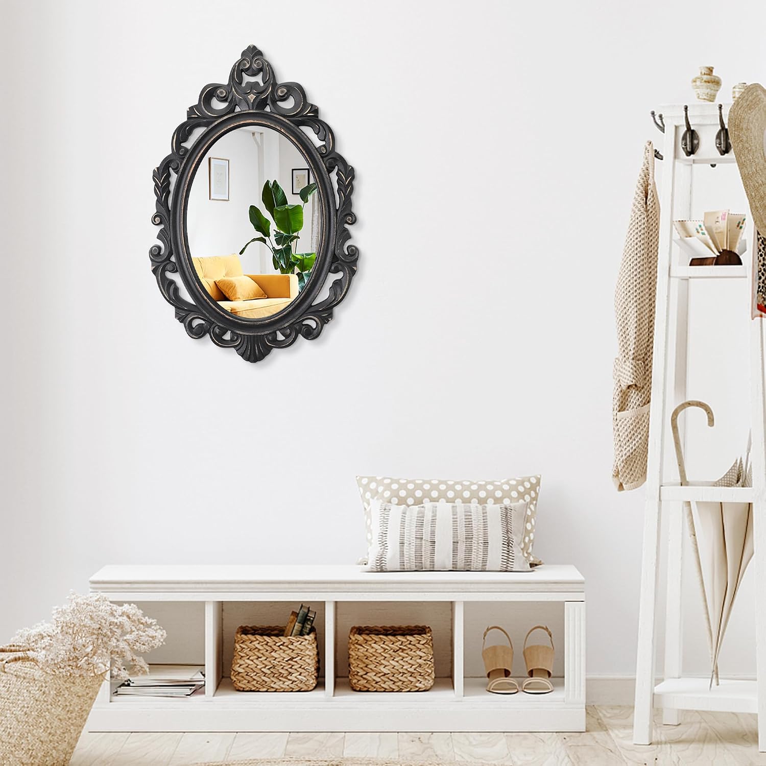 Black Oval Wooden Frame Vintage Wall Mir... 7 Black Oval Wooden Frame Vintage Wall Mir... - Image 7