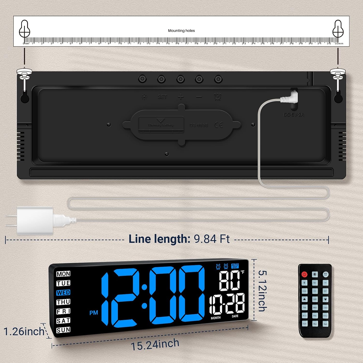 16.5" Large Digital Wall Clock with Blue... 3 16.5" Large Digital Wall Clock with Blue... - Image 3