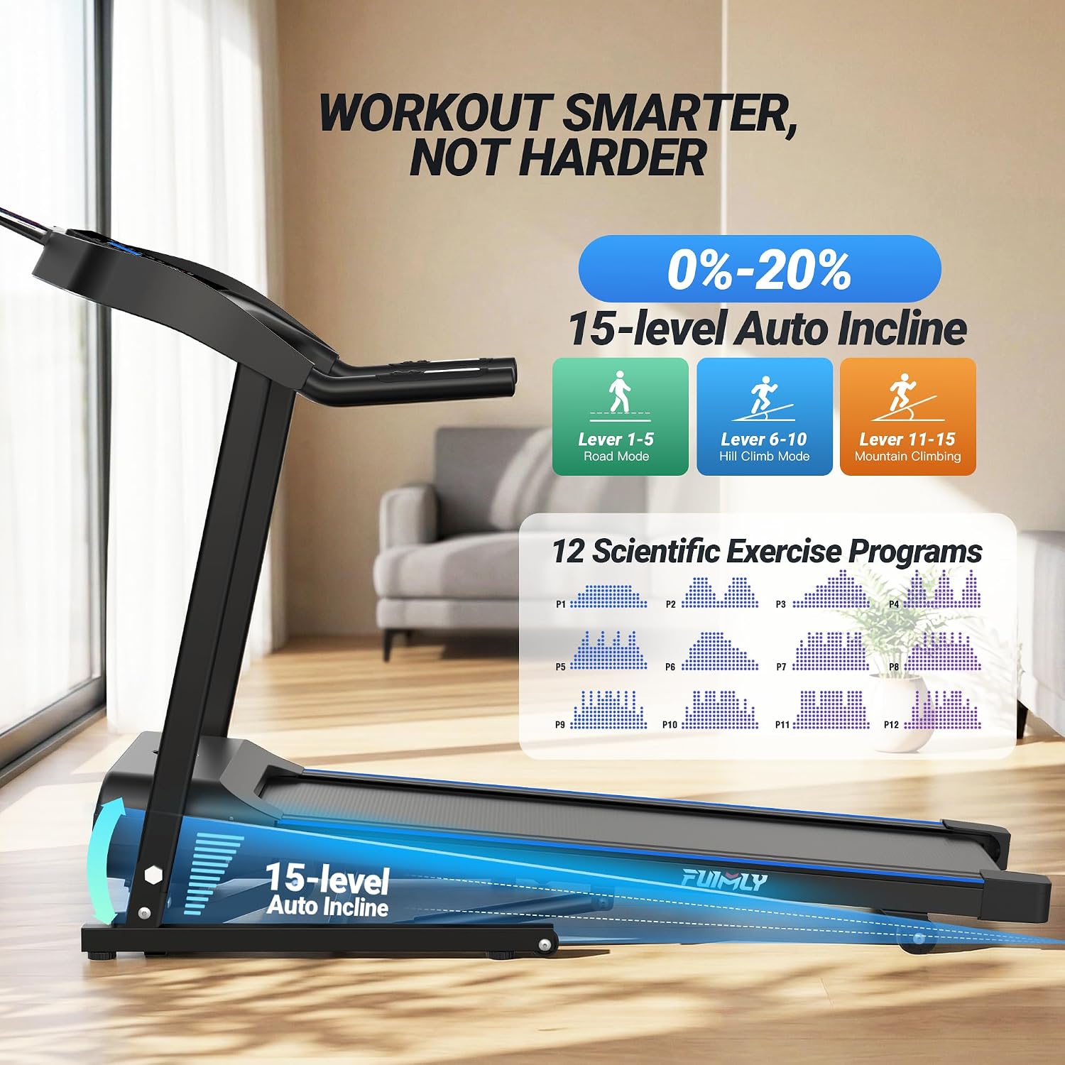 Treadmill with Auto Incline 0-20%, 4.5HP... 5 Treadmill with Auto Incline 0-20%, 4.5HP... - Image 5