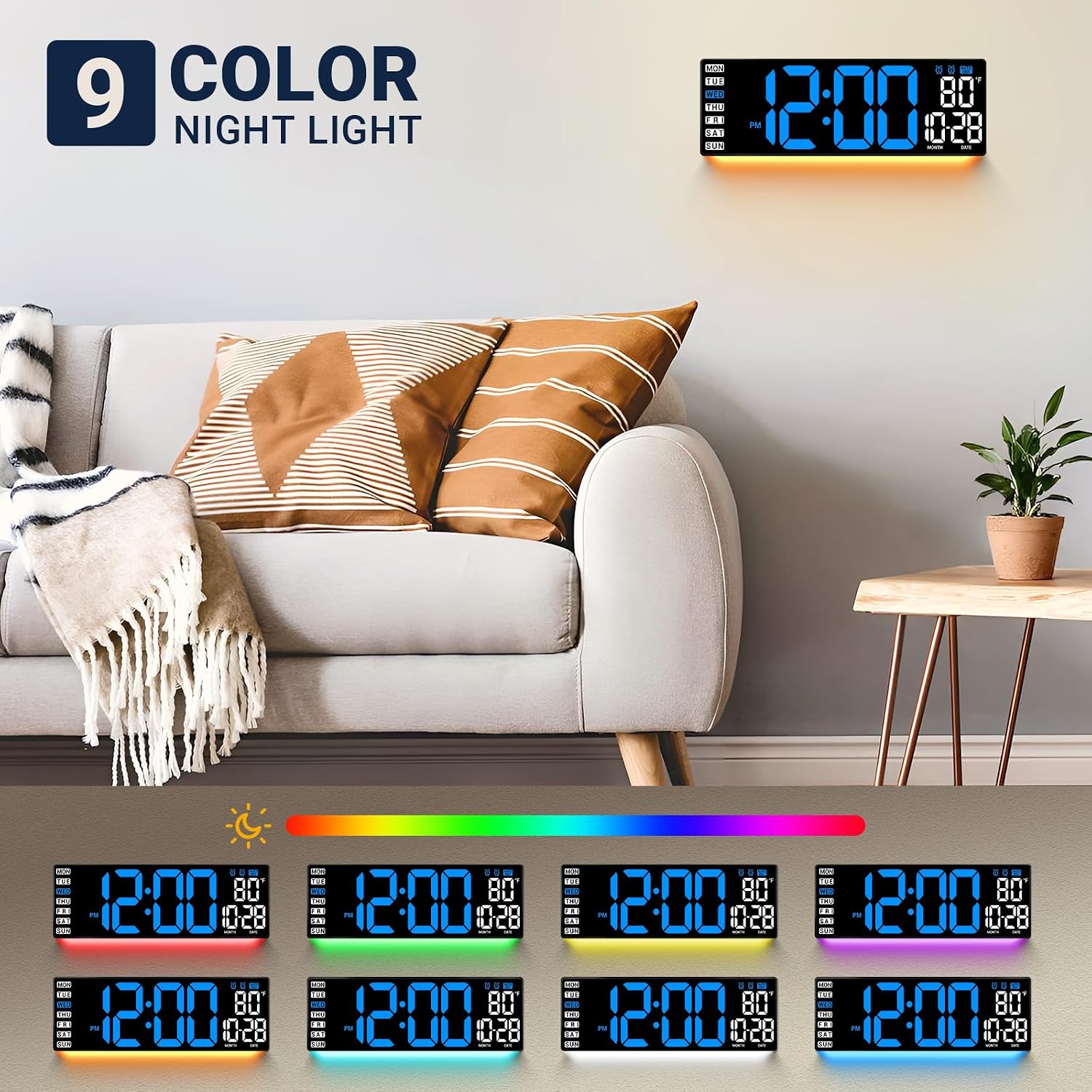 16.5" Large Digital Wall Clock with Blue... 2 16.5" Large Digital Wall Clock with Blue... - Image 2