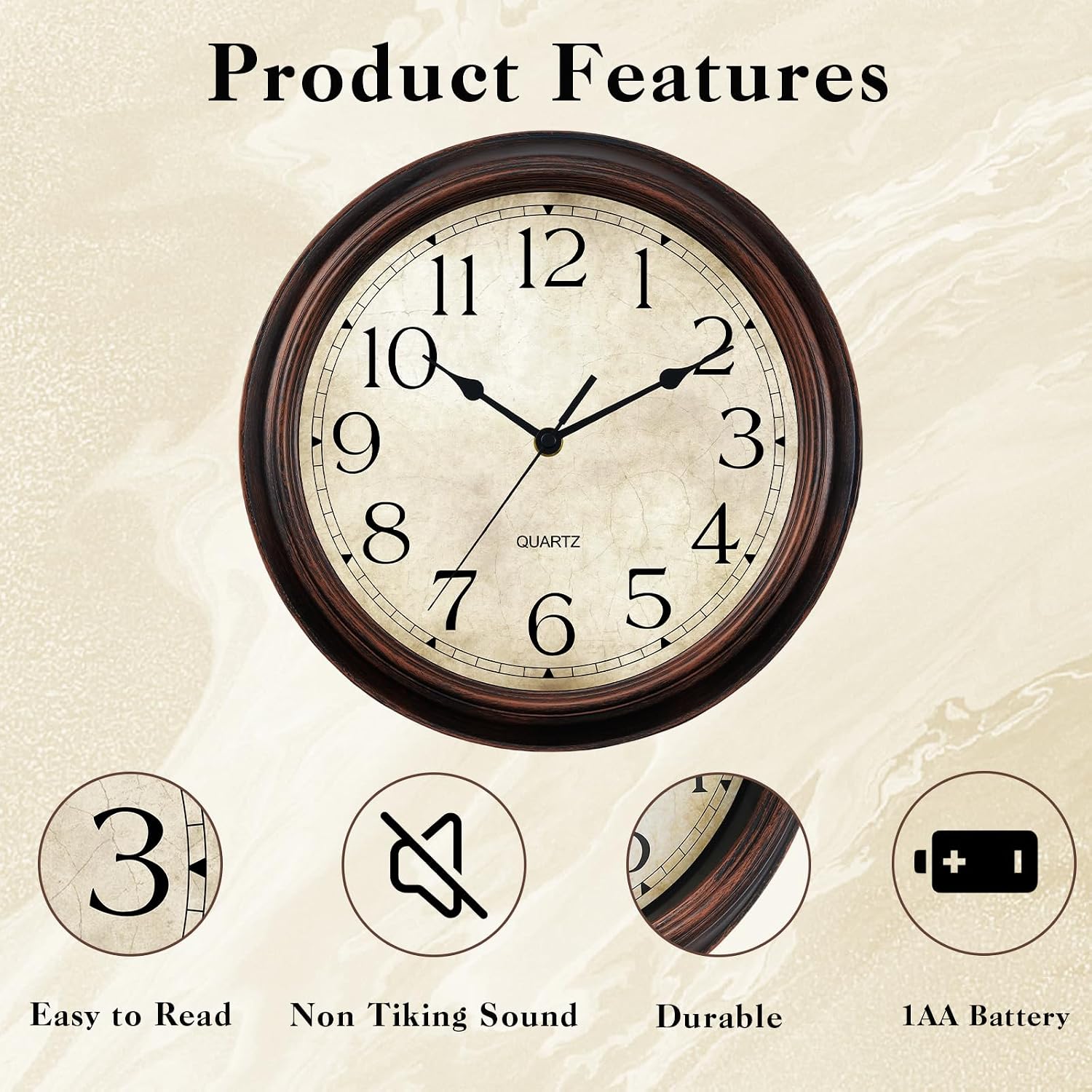KECYET Wall Clock 10" Battery Operated S... 4 KECYET Wall Clock 10" Battery Operated S... - Image 4