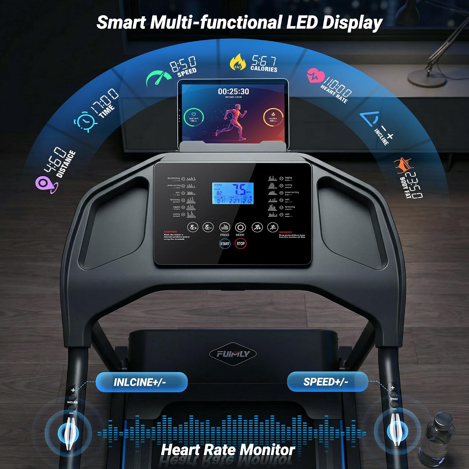 Treadmill with Auto Incline 0-20%, 4.5HP... 3 Treadmill with Auto Incline 0-20%, 4.5HP... - Image 3