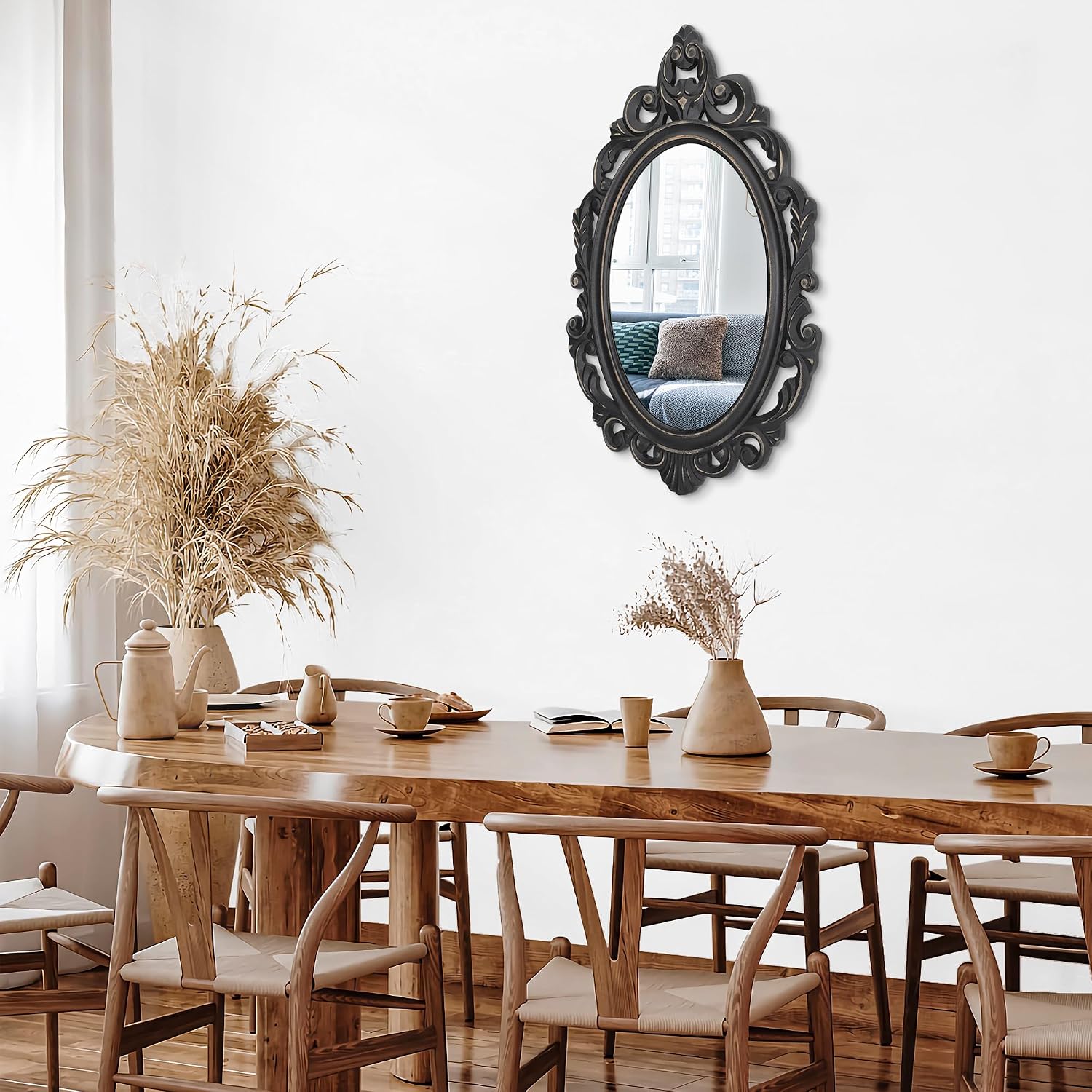 Black Oval Wooden Frame Vintage Wall Mir... 6 Black Oval Wooden Frame Vintage Wall Mir... - Image 6