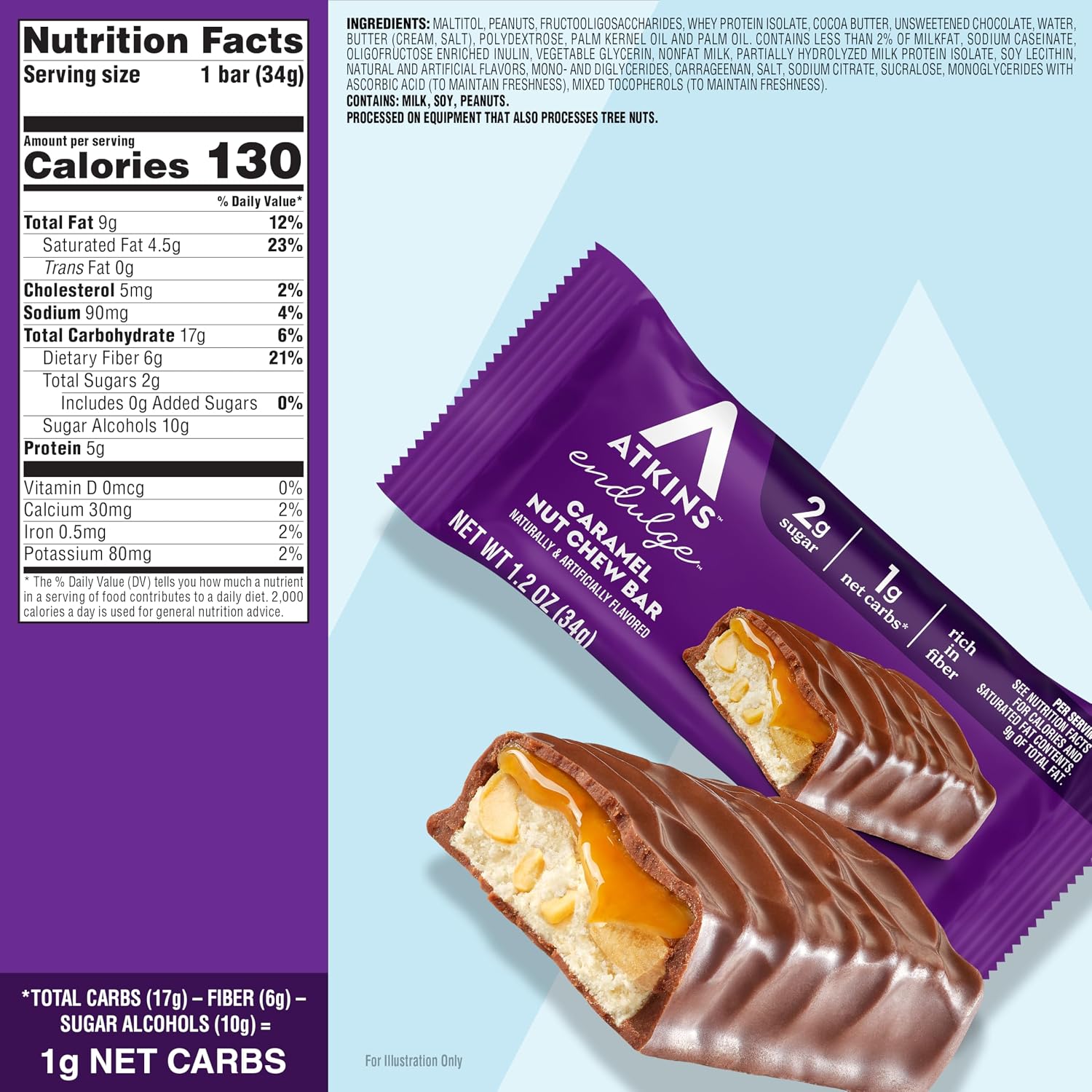 Atkins Endulge Caramel Nut Chew Bar, 2g ... 2 Atkins Endulge Caramel Nut Chew Bar, 2g ... - Image 2