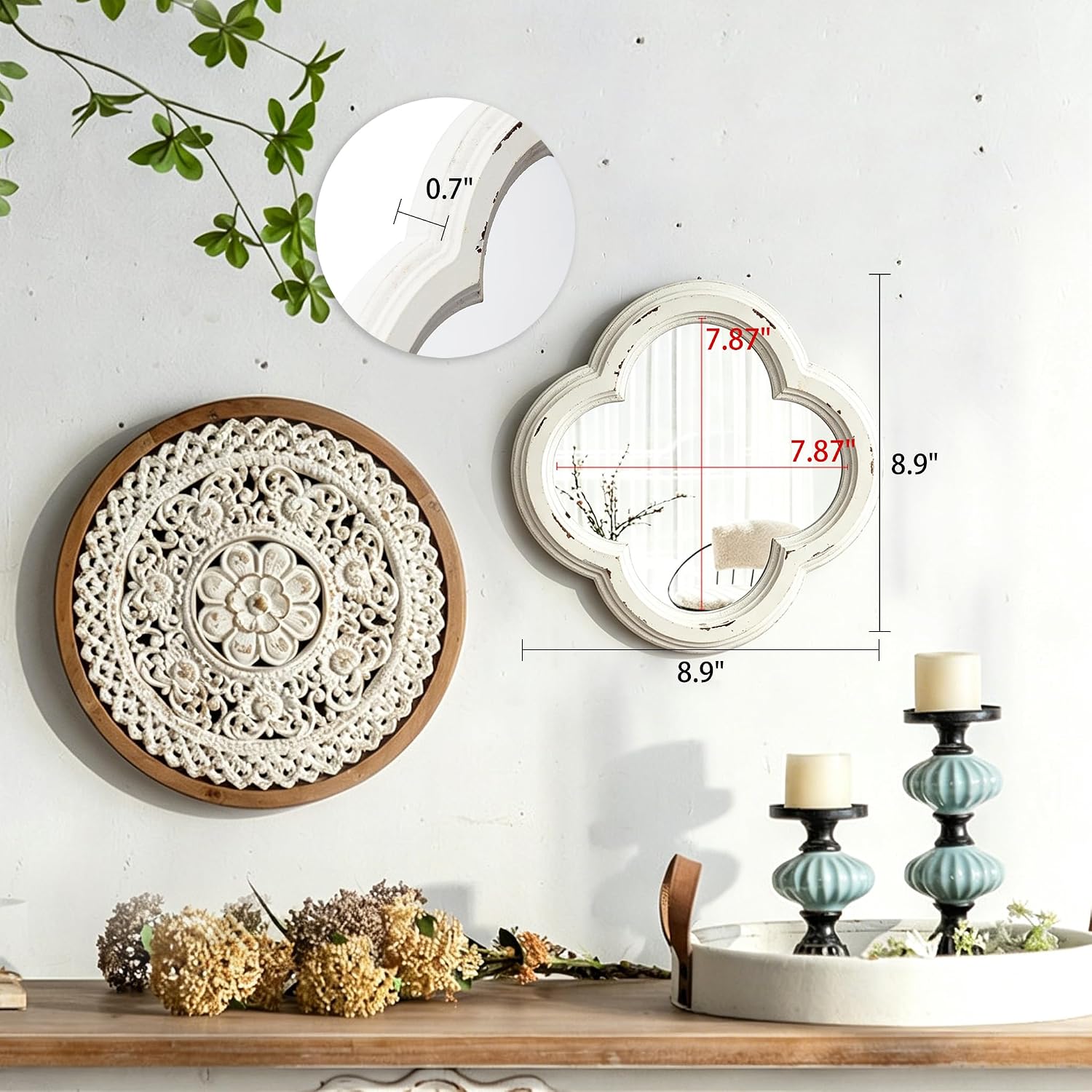 Vintage Small Scalloped Wall Mirror Deco... 2 Vintage Small Scalloped Wall Mirror Deco... - Image 2