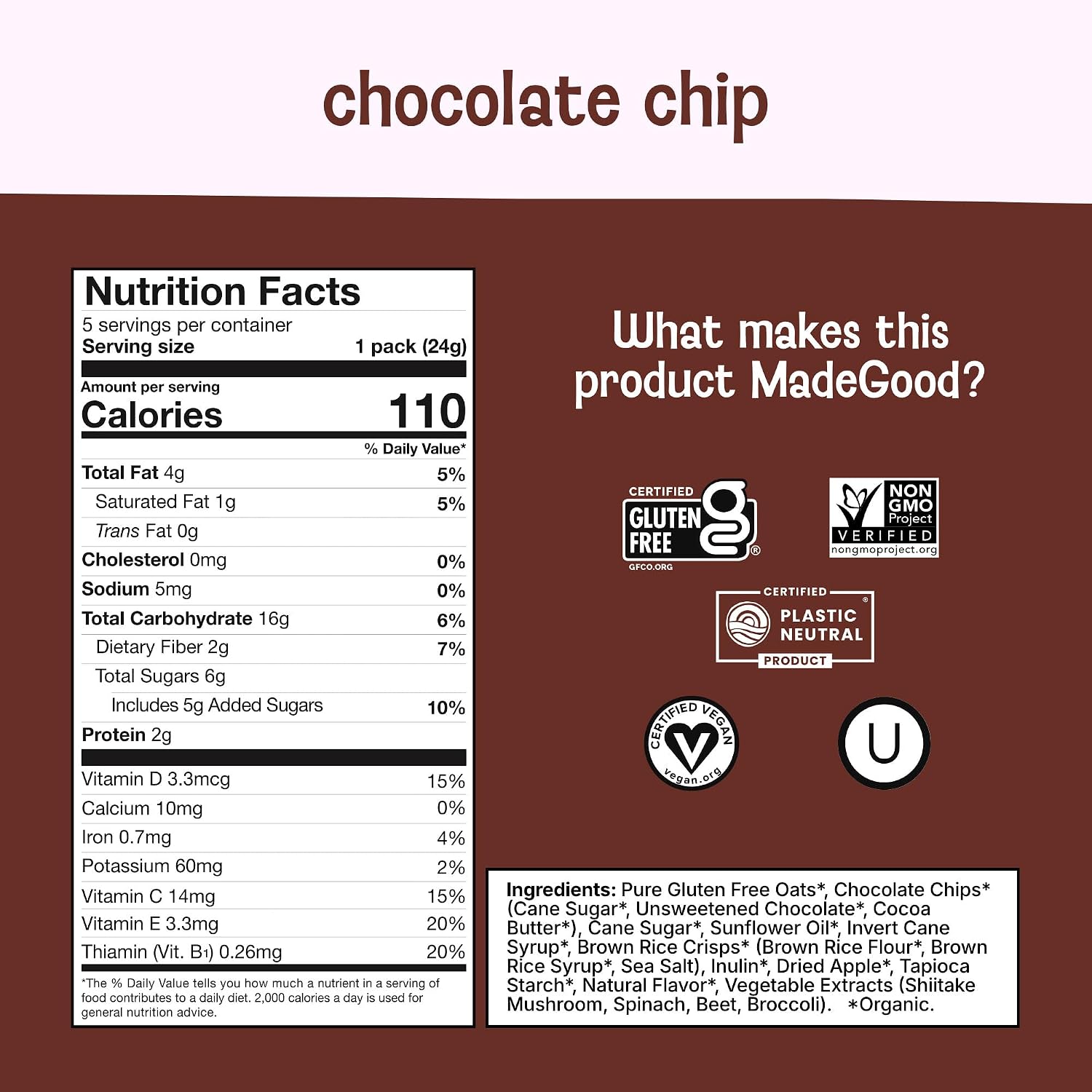 MadeGood Organic Chocolate Chip Granola ... 2 MadeGood Organic Chocolate Chip Granola ... - Image 2