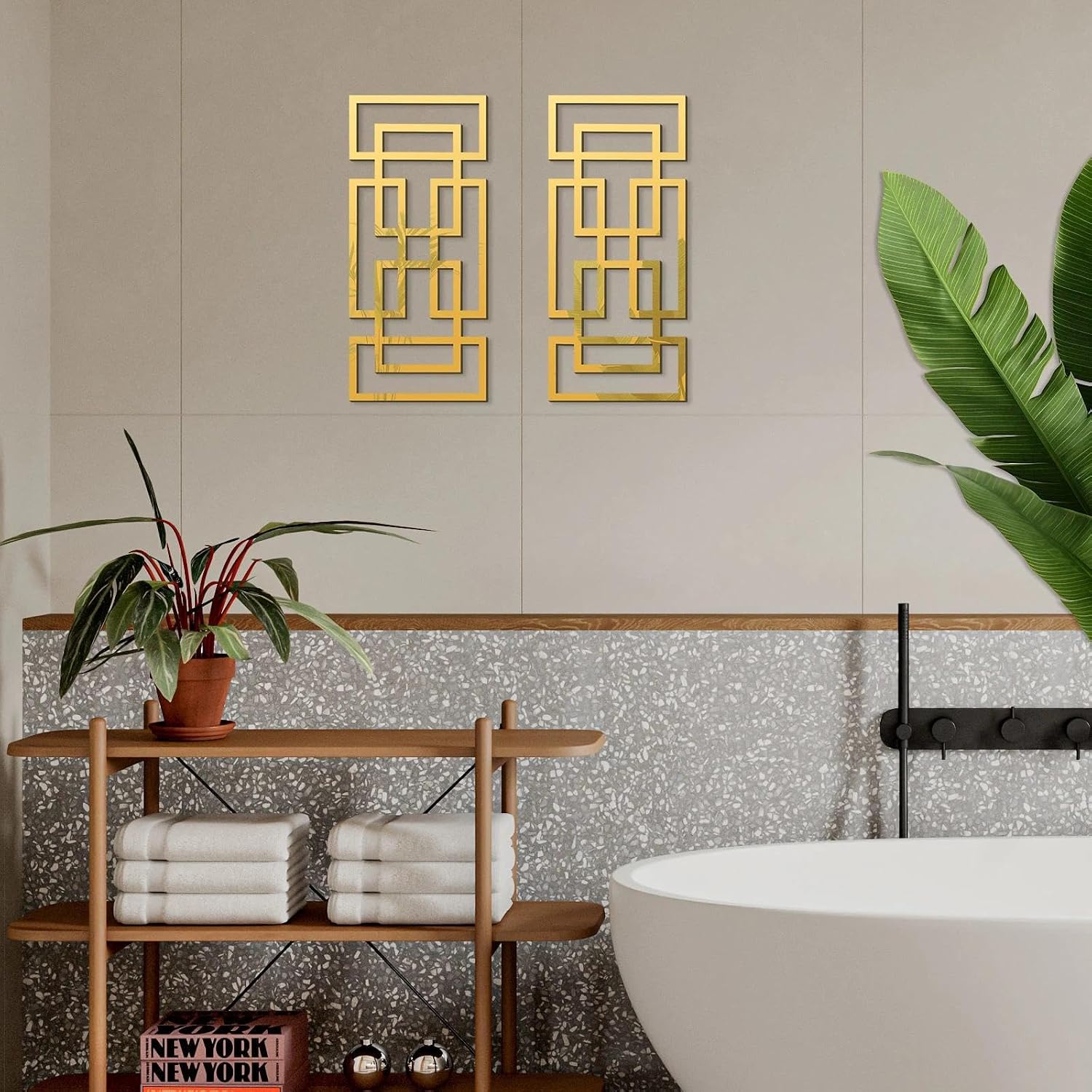 2 Piece Gold Rectangular Wall Mirrors, 1... 5 2 Piece Gold Rectangular Wall Mirrors, 1... - Image 5