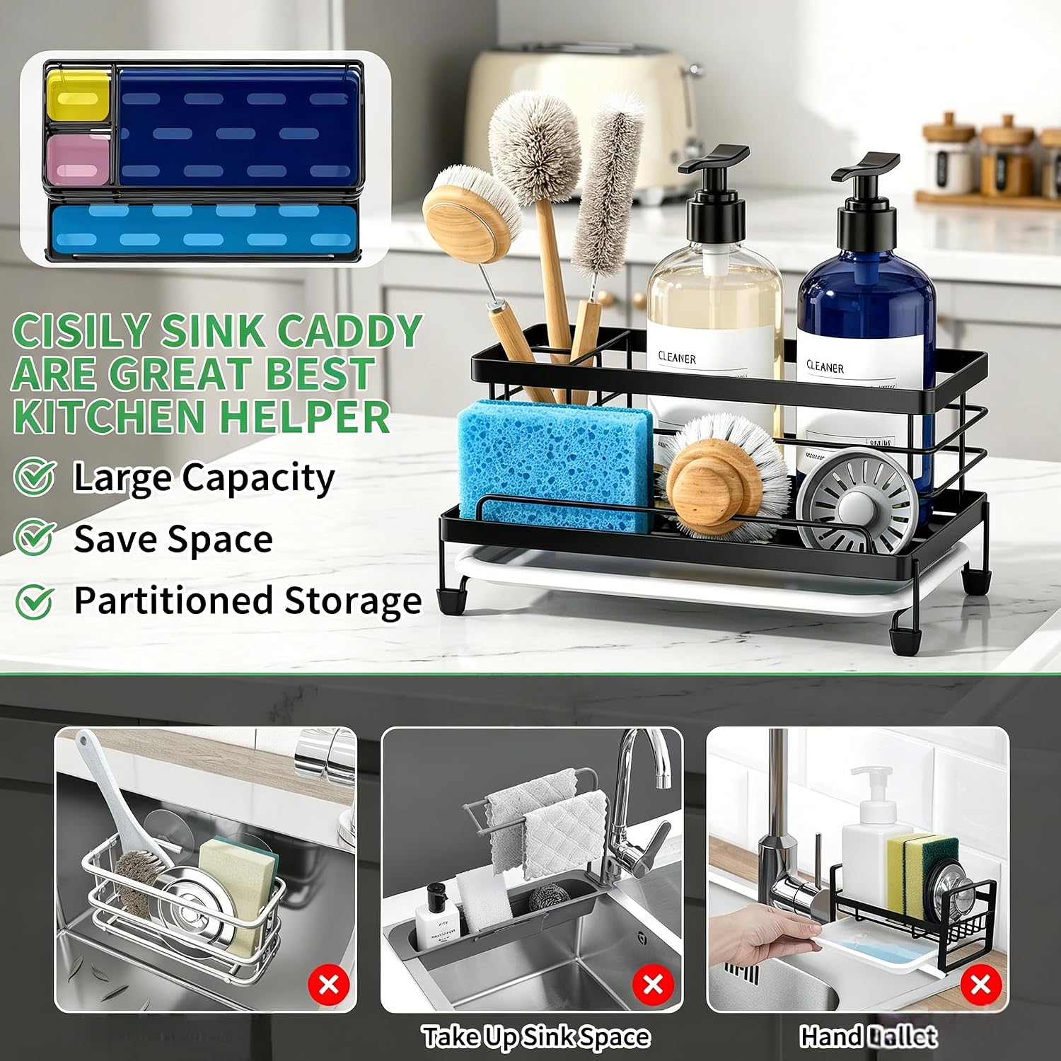 Cisily Sponge Holder for Kitchen, Sink C... 3 Cisily Sponge Holder for Kitchen, Sink C... - Image 3
