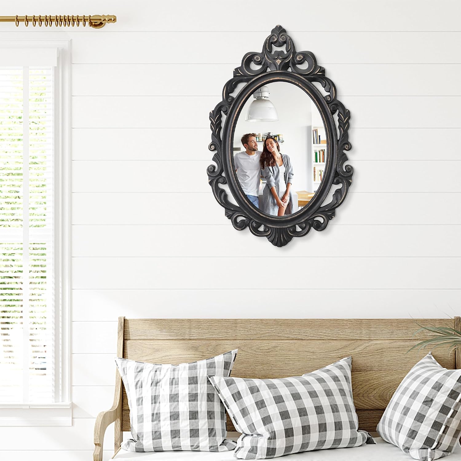 Black Oval Wooden Frame Vintage Wall Mir... 3 Black Oval Wooden Frame Vintage Wall Mir... - Image 3