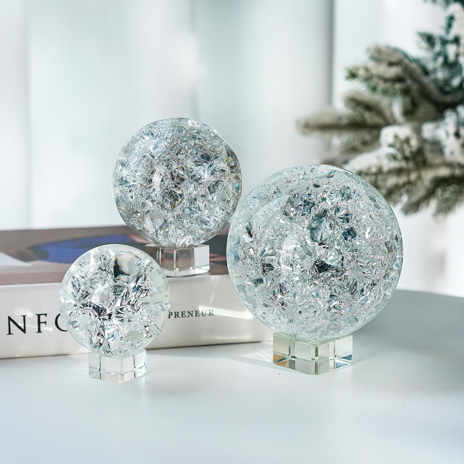 Crystal Ball Set of 3 K9 Glass Decorativ... 4 Crystal Ball Set of 3 K9 Glass Decorativ... - Image 4